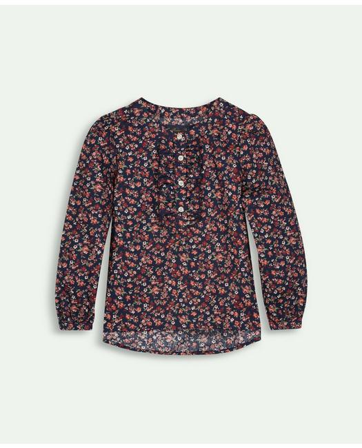 Brooks Brothers Girls Cotton Floral Blouse Navy