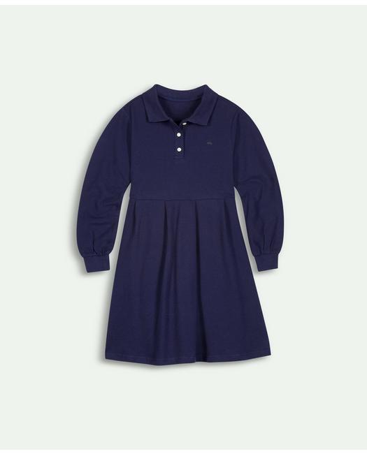 Brooks Brothers Girls Cotton Long Sleeve Polo Dress Navy