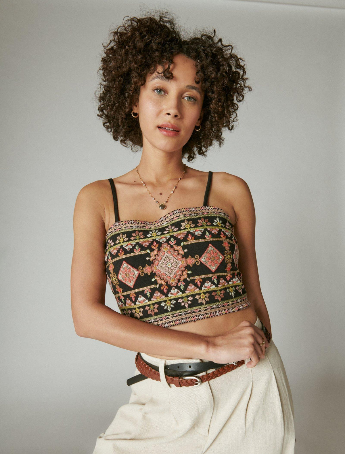 Lucky Brand Geo Embroidered Cropped Tank Black