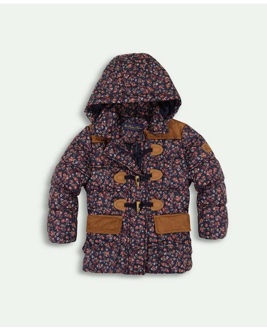 Brooks Brothers Girls Floral Quilted Duffle Coat Navy