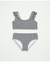 Brooks Brothers Girls Striped Ruffled 2-Piece Swimsuit Navy