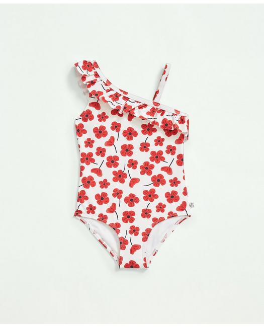 Brooks Brothers Girls Floral Ruffled Swimsuit Red