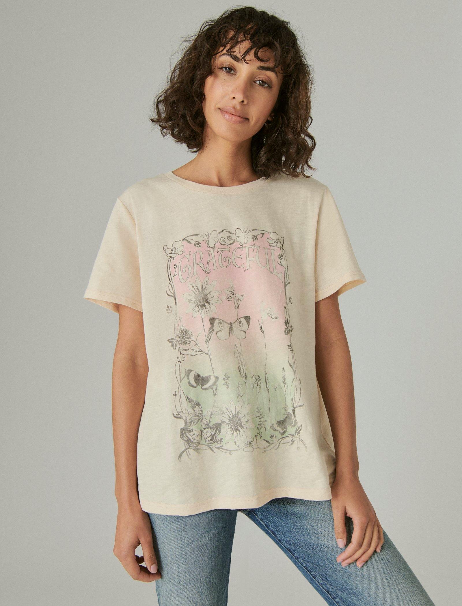 Lucky Brand Grateful Classic Crew Tee Vanilla Cream