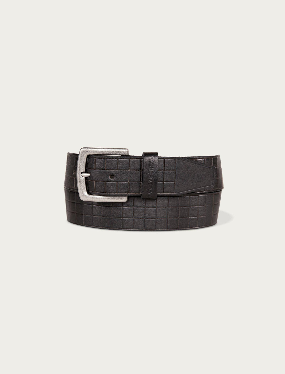 Lucky Brand Grid Tooled Embossed Leather Belt Black