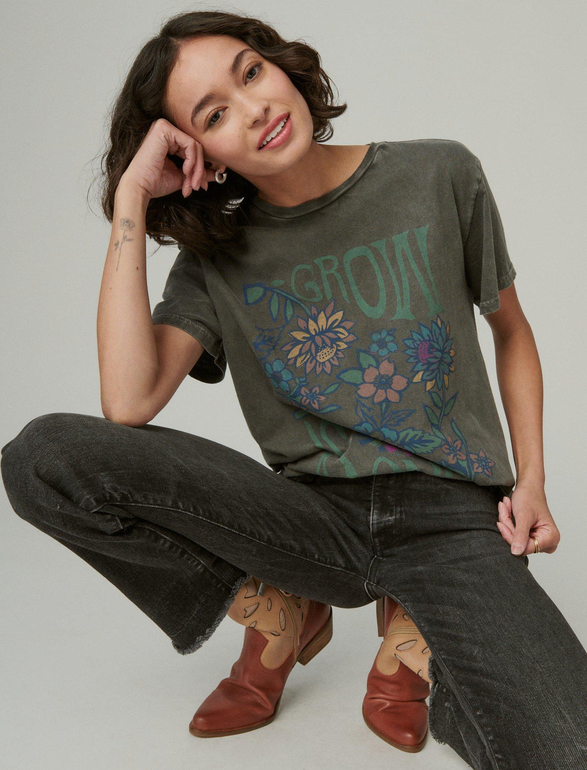 Lucky Brand Grow As One Floral Boyfriend Crew Raven