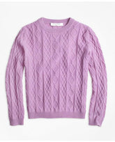 Brooks Brothers Girls Cashmere Diamond Cable Crewneck Sweater Light Purple