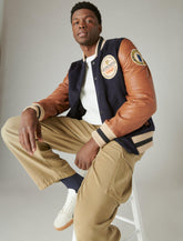 Lucky Brand Guinness Varsity Leather Jacket - Men's Clothing Outerwear Jackets Coats Navy Multi