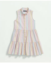 Brooks Brothers Girls Cotton Stripe Tiered Shirt Dress Pink