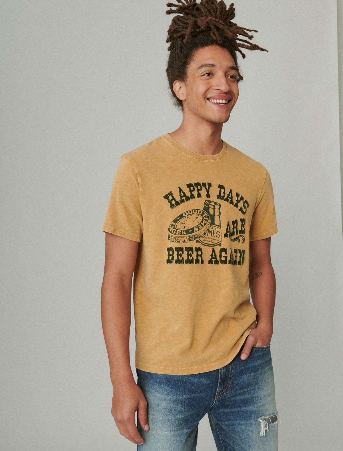 Lucky Brand Happy Beer Tee Wood Thrush