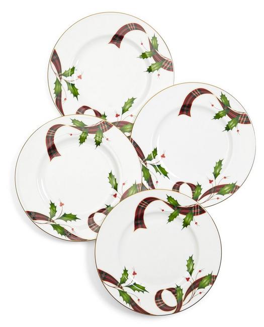 Brooks Brothers Women's Signature Tartan Four-Piece China Dessert Plate Setting Red