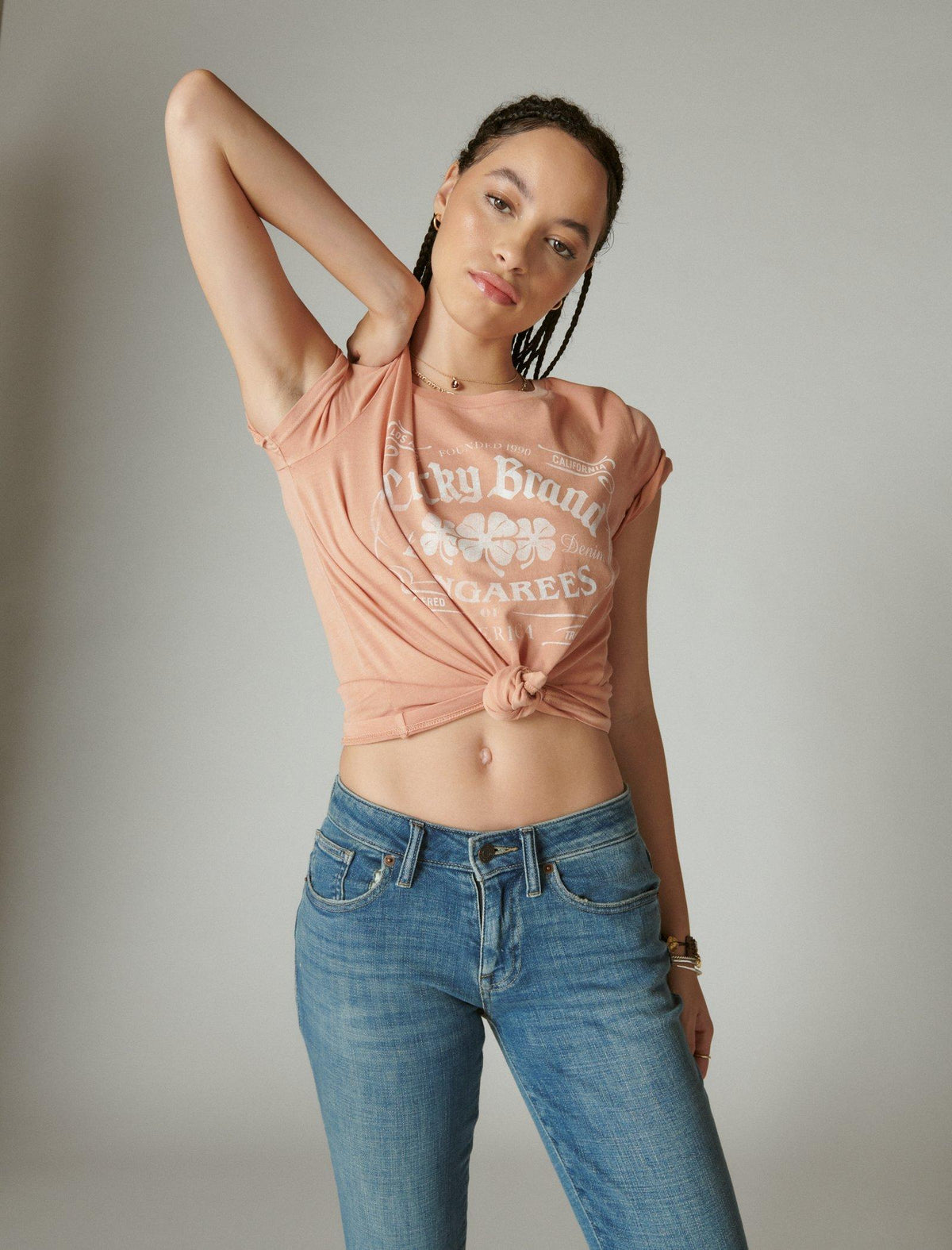 Lucky Brand Heritage Lucky Label Classic Crew - Men's Clothing Tops Crewneck T-Shirt Dusty Coral