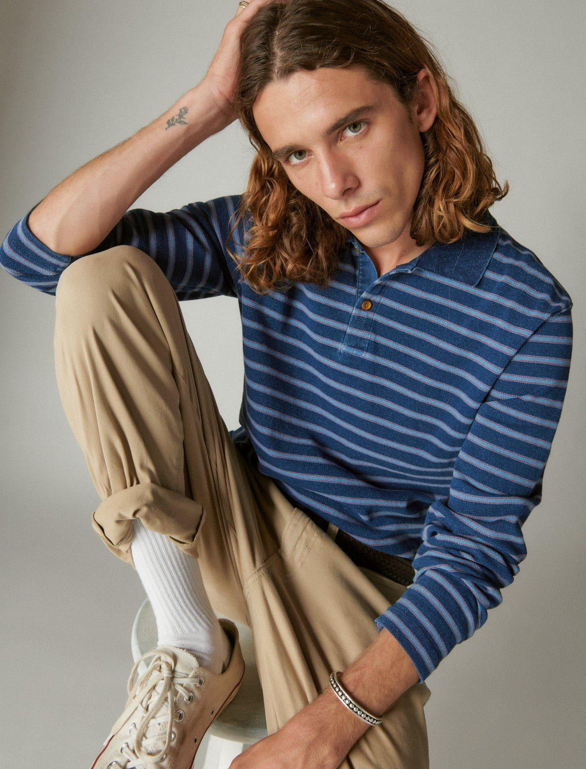 Lucky Brand Indigo Pique Stripe Polo - Men's Clothing Tops Tees Polo Collared Shirts # 419 Indigo