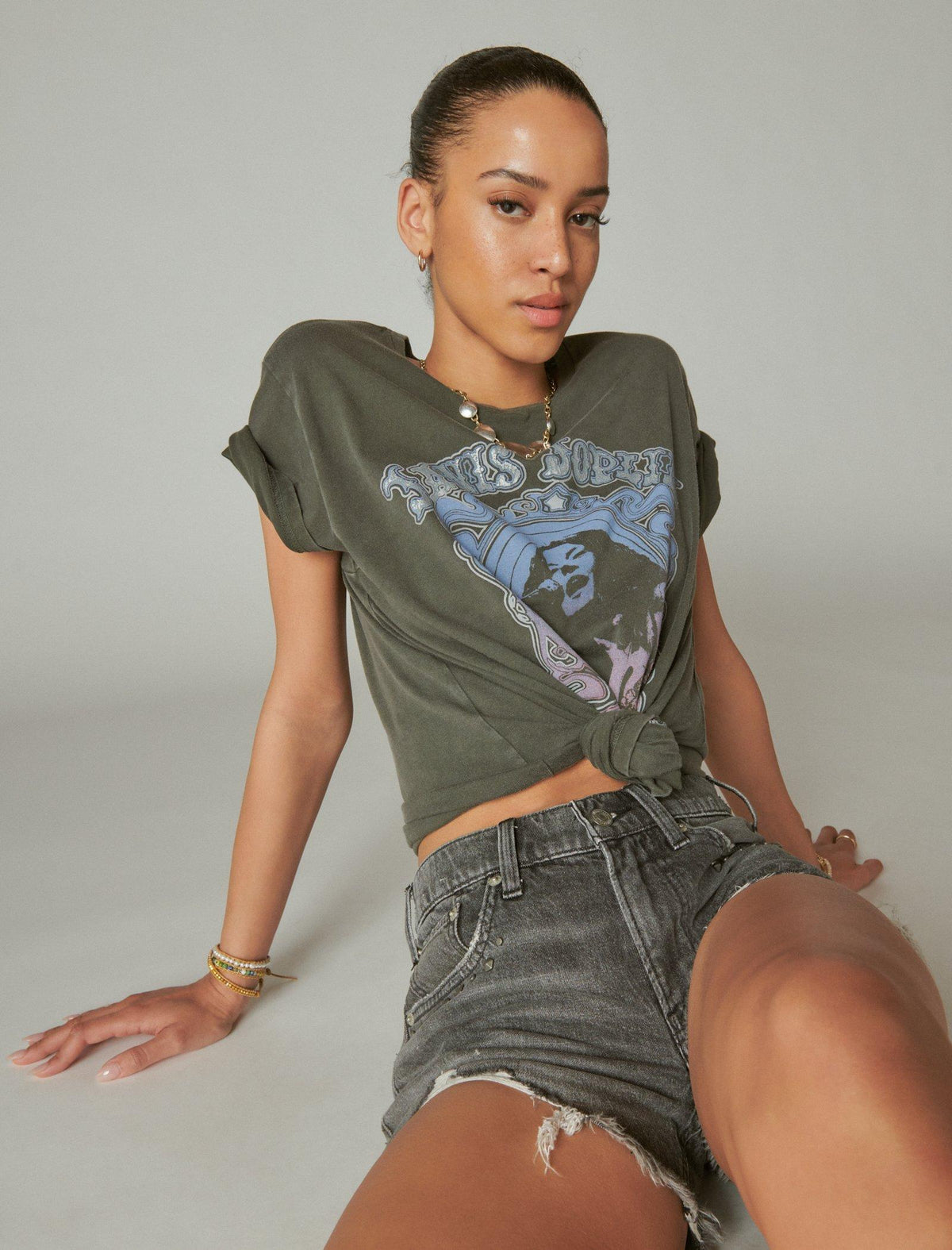 Lucky Brand Janis Kosmic Blues Boyfriend Tee Black Ink