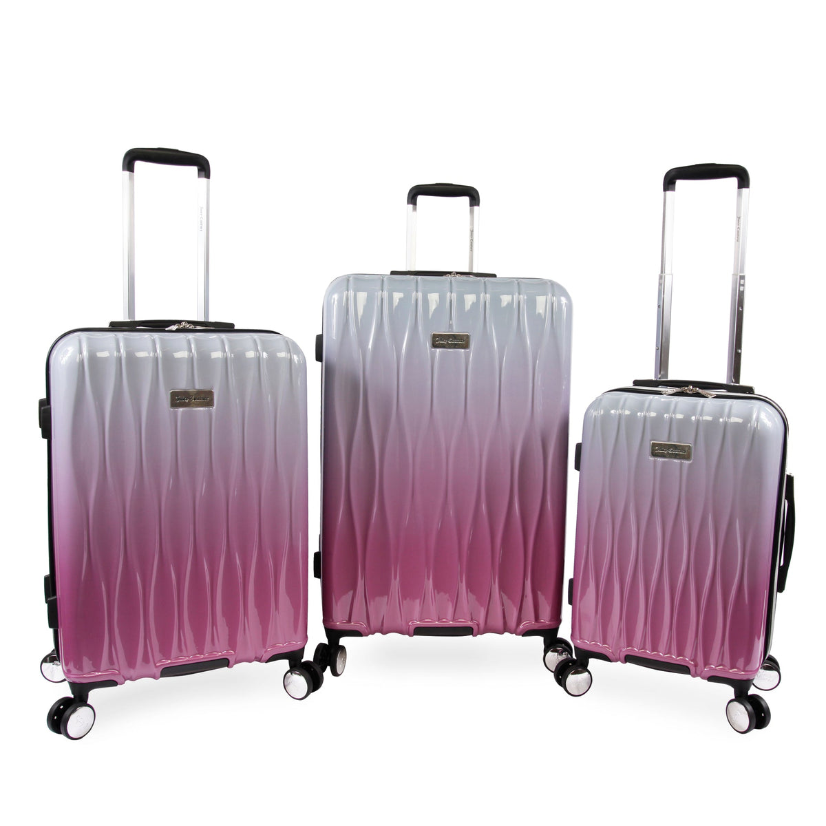 Juicy Couture 3-Piece Hardside Spinner Luggage Set Silver Fuchsia