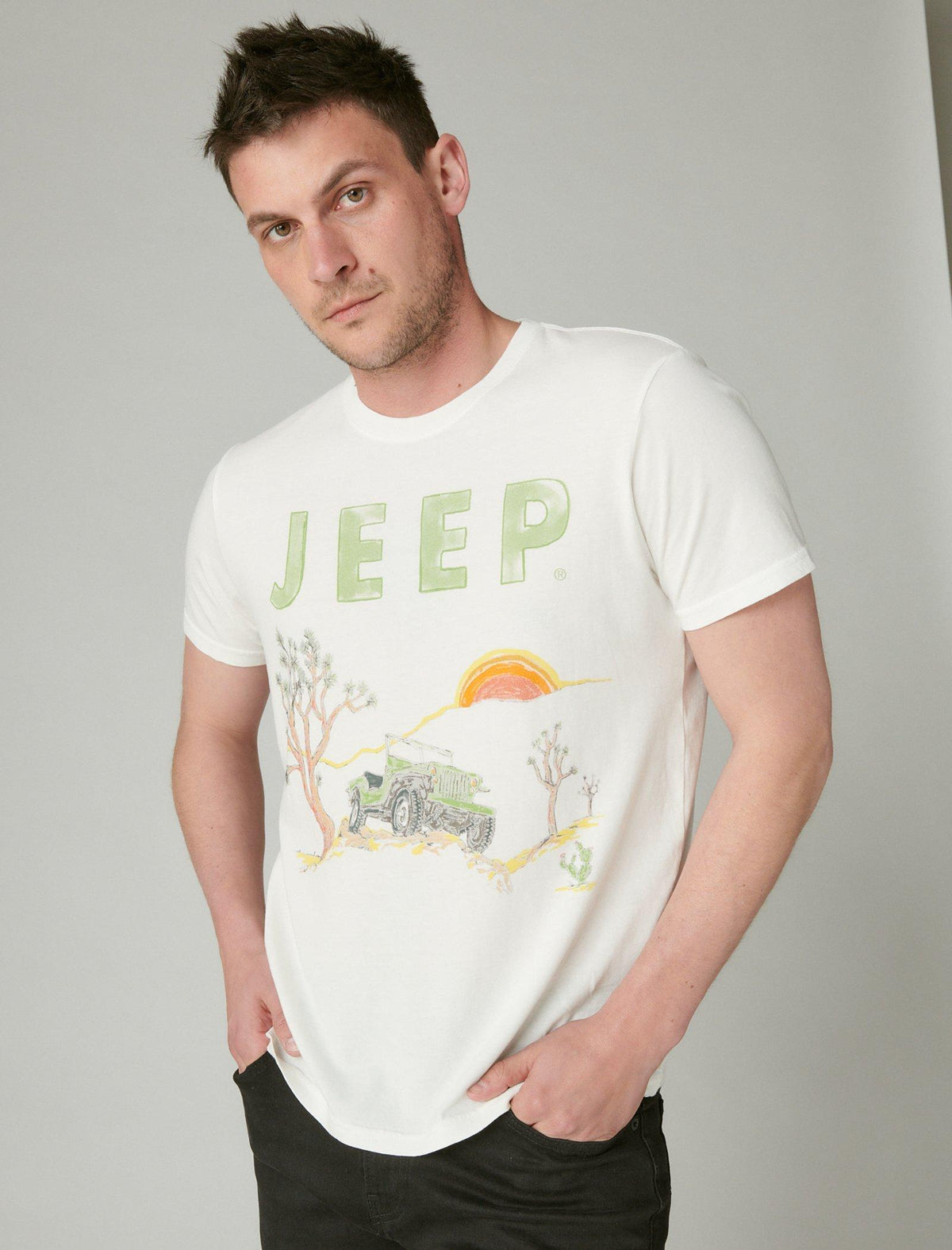 Lucky Brand Jeep Art Tee Blanc De Blanc