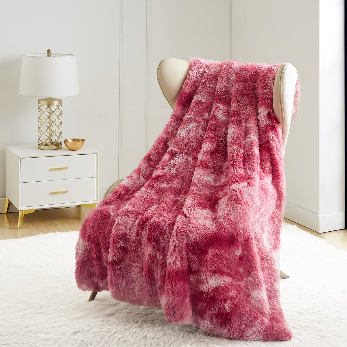 Juicy Couture Shaggy Faux Fur Plush Blanket Free Love Tie Dye
