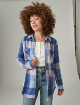 Lucky Brand Knit Shirt Jacket Blue Plaid