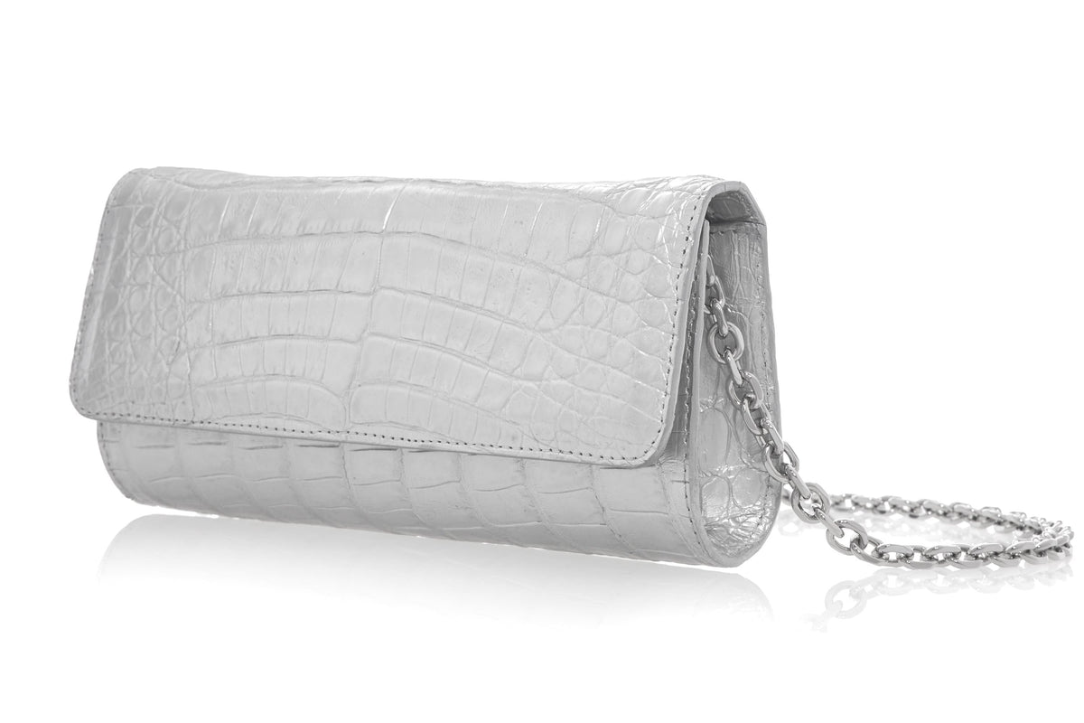 Judith Leiber Couture Judith Leiber Soft Silver Kate Crocodile Clutch