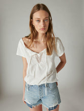 Lucky Brand Lace Peasant Bubble Top - Women's Clothing Peasant Tops Shirts Whisper White