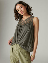 Lucky Brand Lace Trim Tank Raven