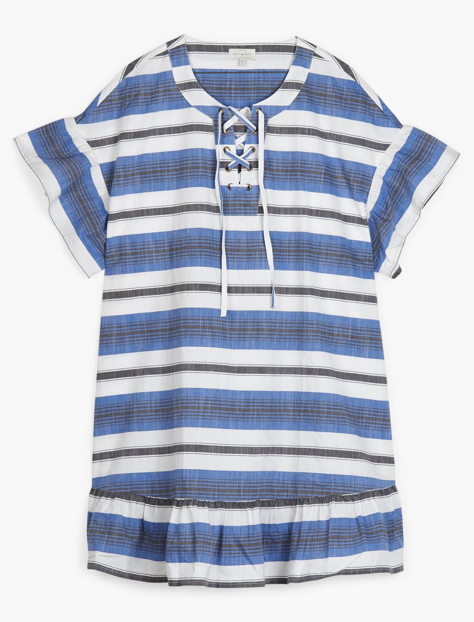 Lucky Brand Lace Up Dress Blue Multi