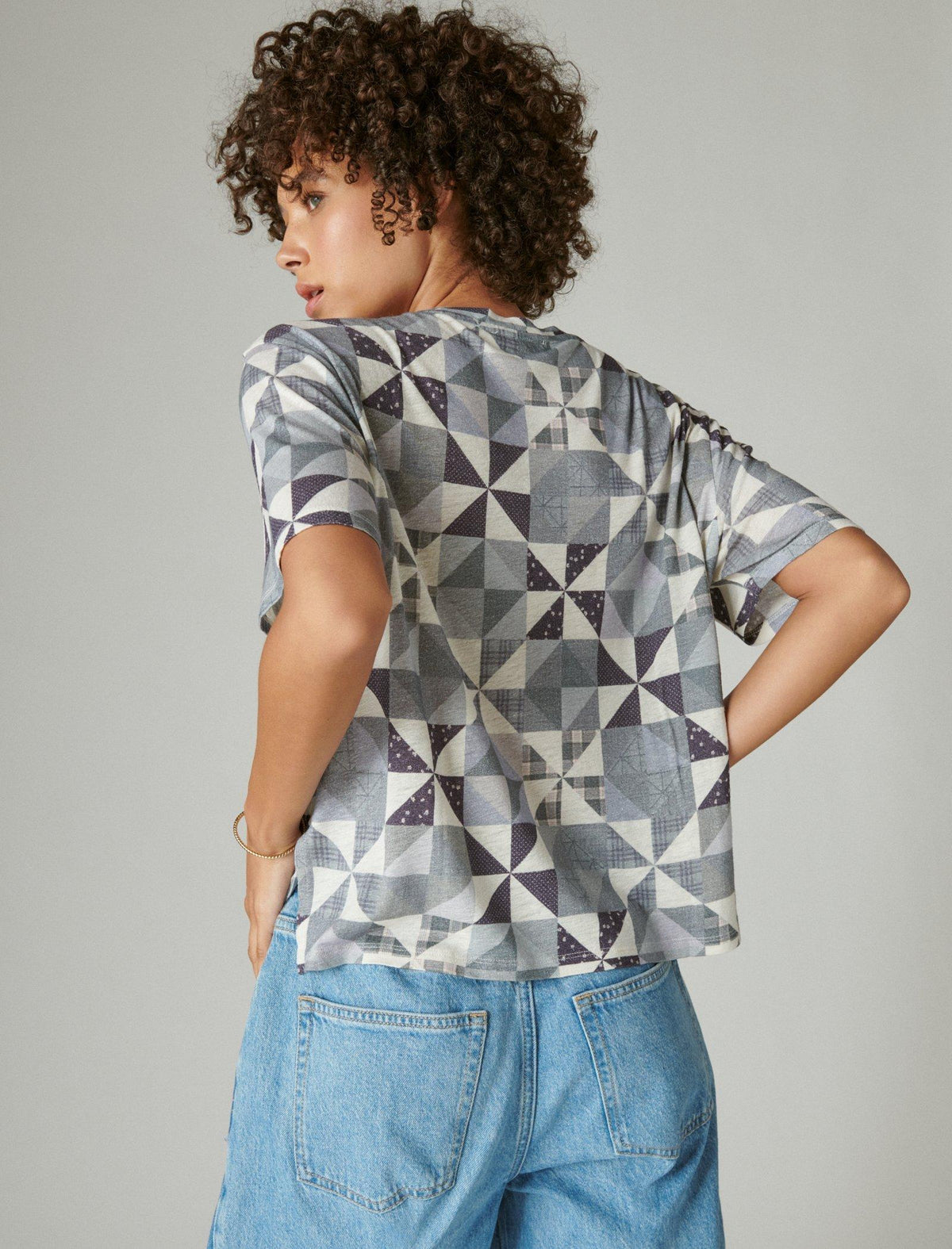 Lucky Brand Laura Ashley Patchwork Drop Shoulder Tee Indigo Patchwork