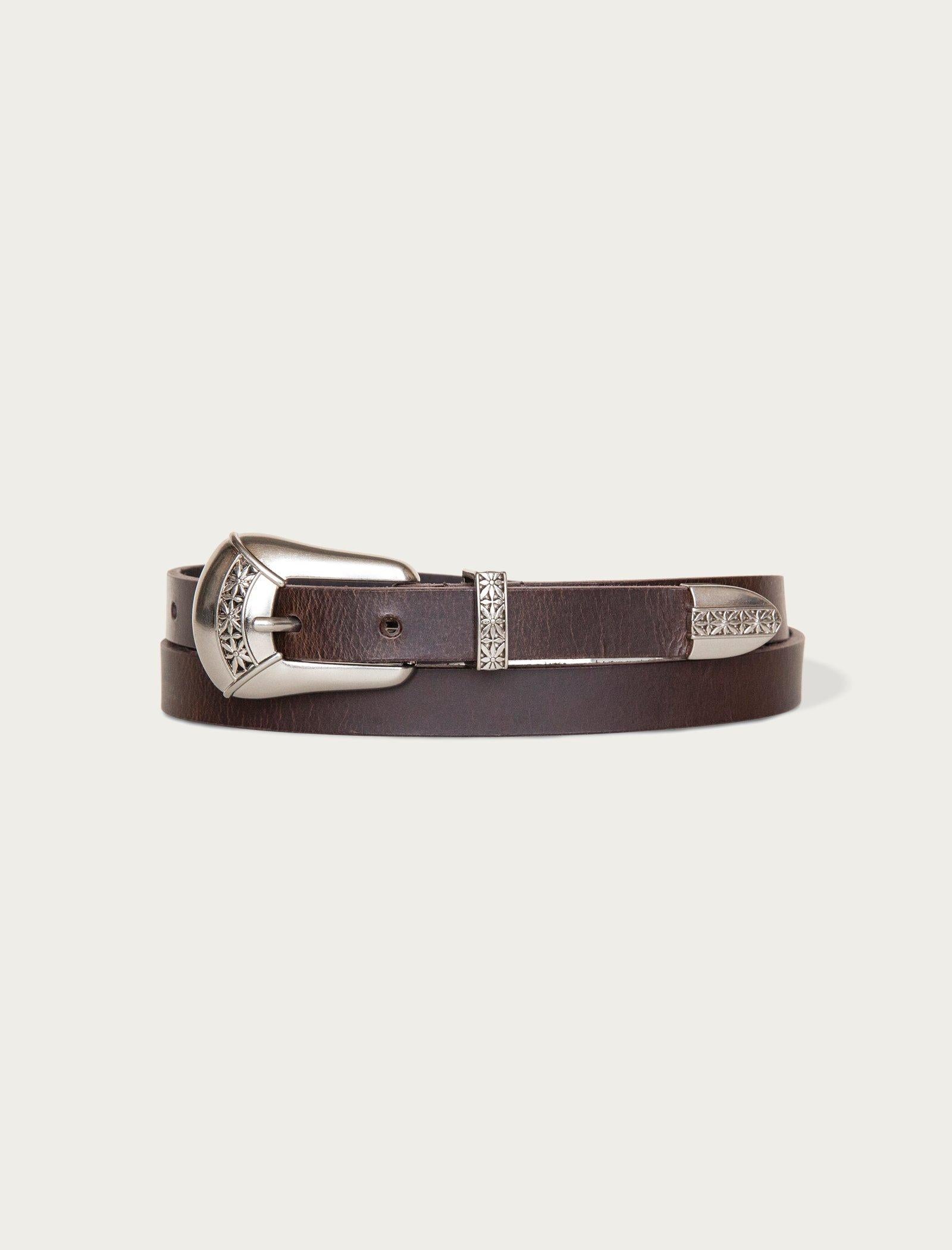 Lucky Brand Leather Belt With Western Buckle Set Dark Brown