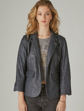 Lucky Brand Leather Blazer Navy