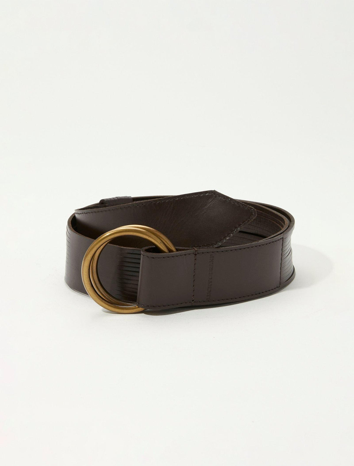 Lucky Brand Leather Detail Double Ring Belt Dark Brown