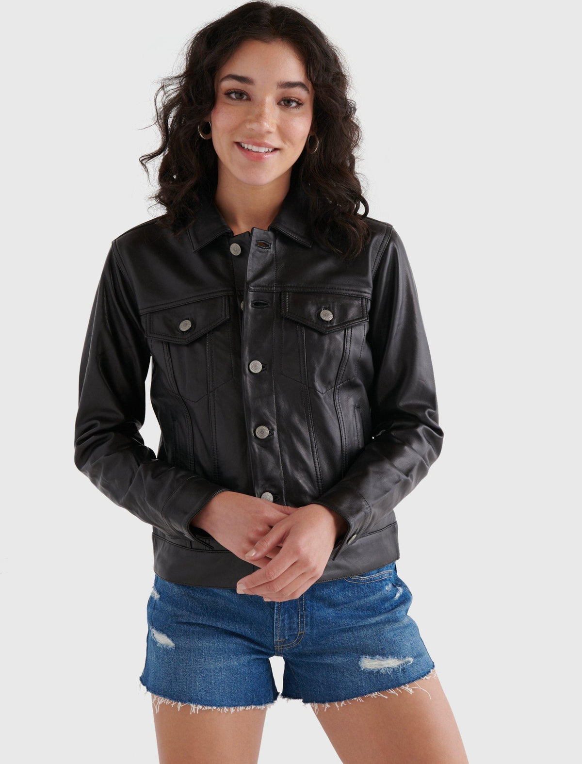 Lucky Brand Leather Trucker Jacket 001 Lucky Black