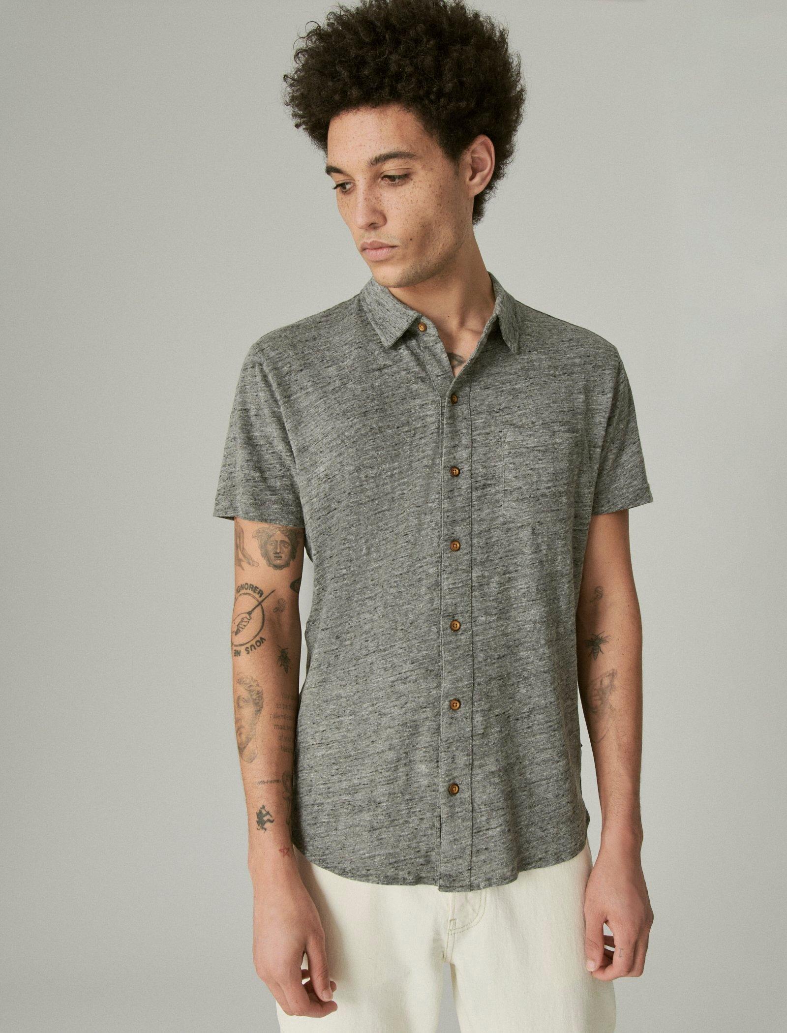 Lucky Brand Linen Button Up Shirt Heather Grey