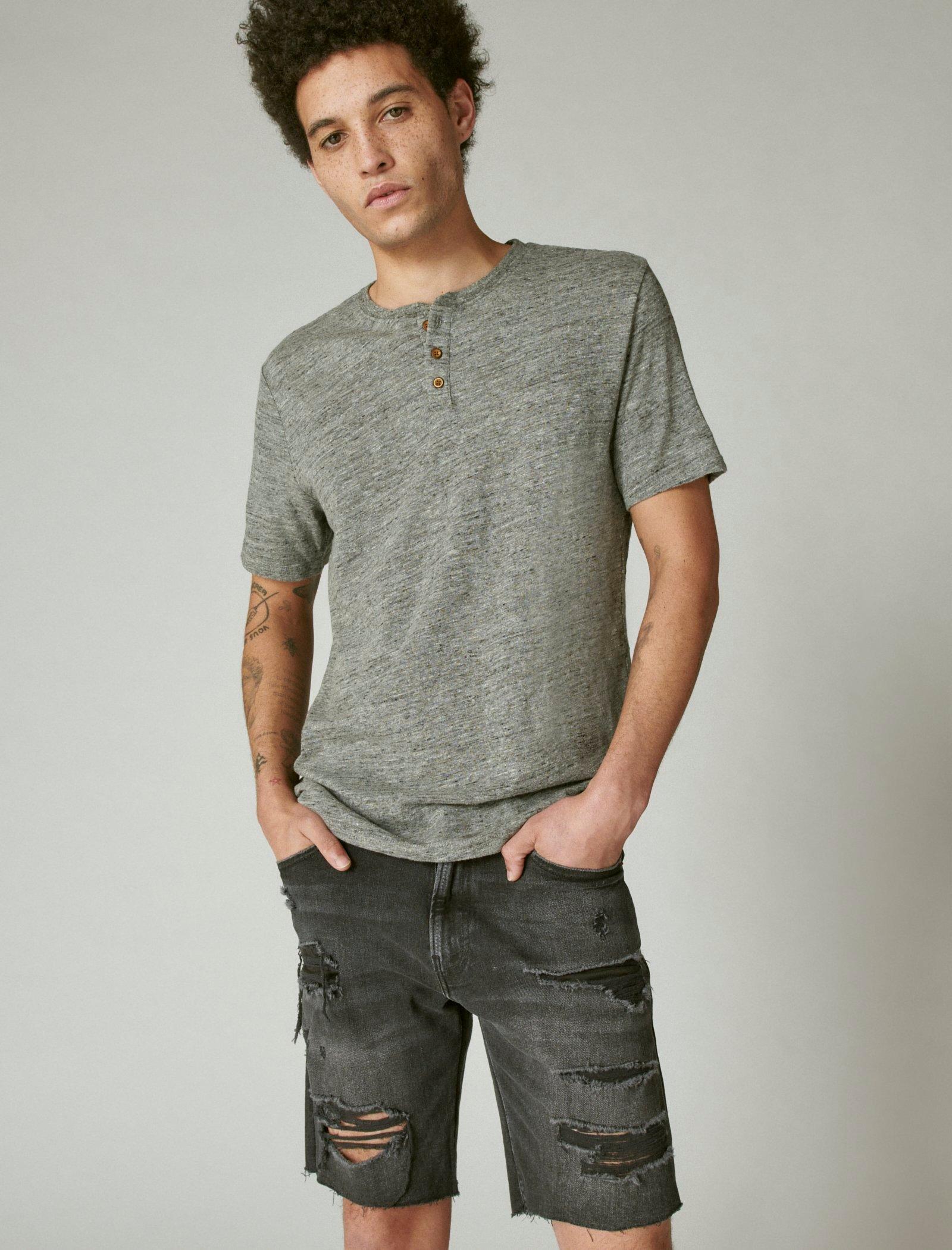 Lucky Brand Linen Henley Heather Grey