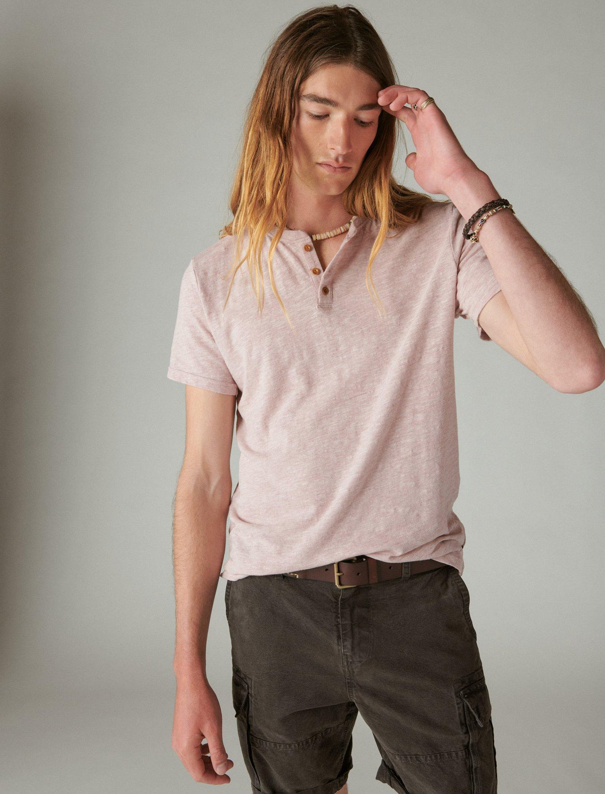 Lucky Brand Linen Short Sleeve Henley Mauve Shadows