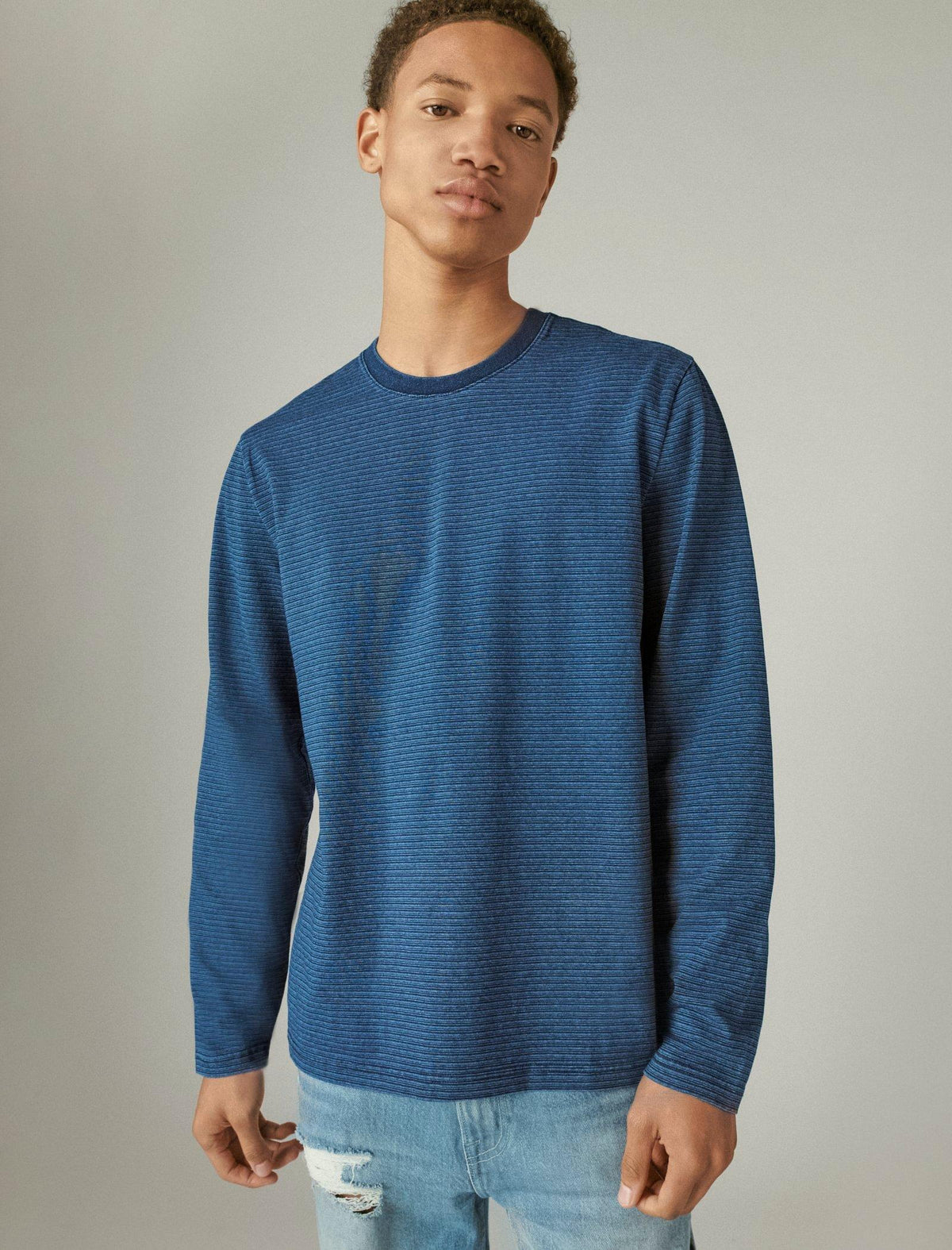 Lucky Brand Long Sleeve Indigo Stripe Crew # 419 Indigo