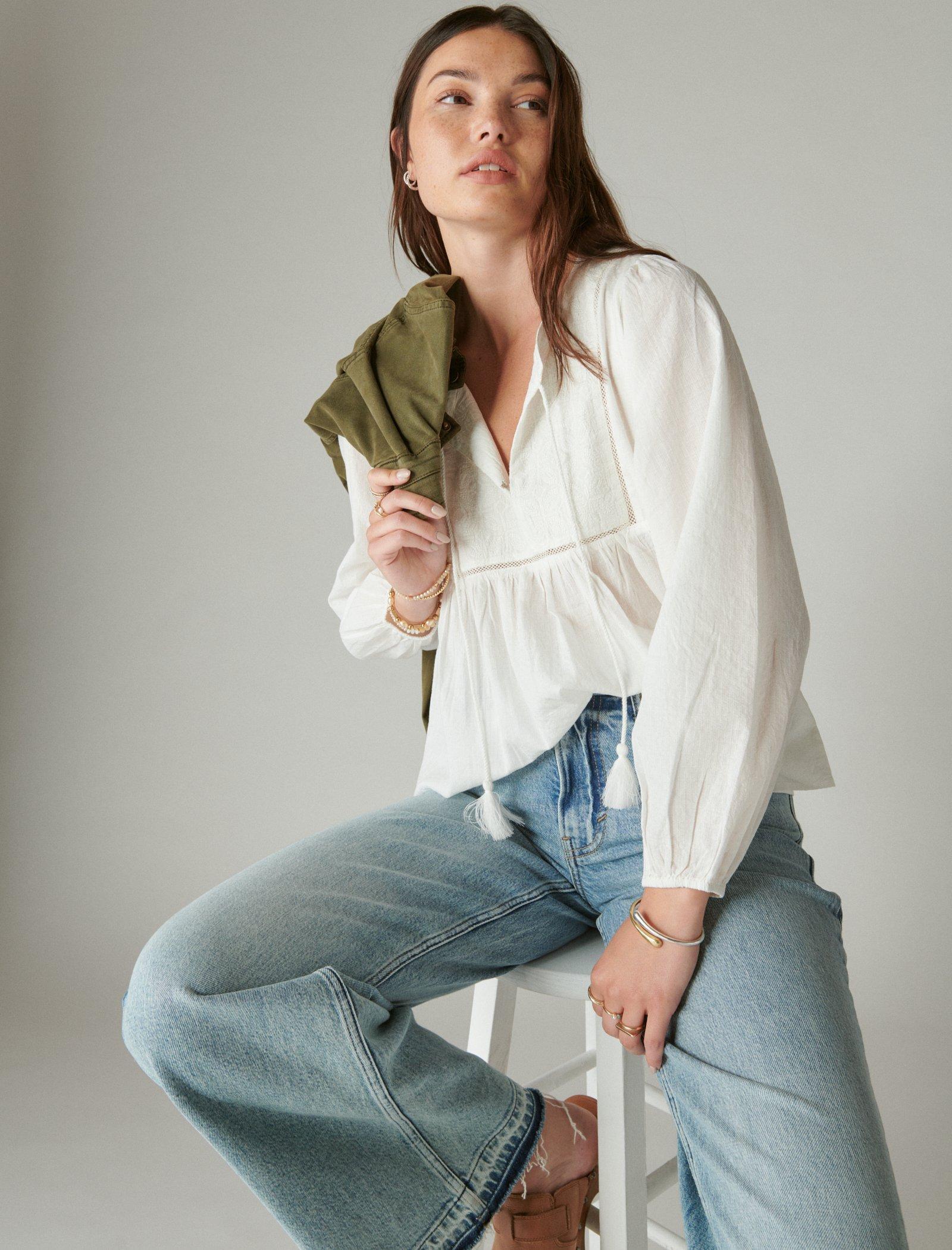 Lucky Brand Long Sleeve Peasant Blouse Cloud Dancer