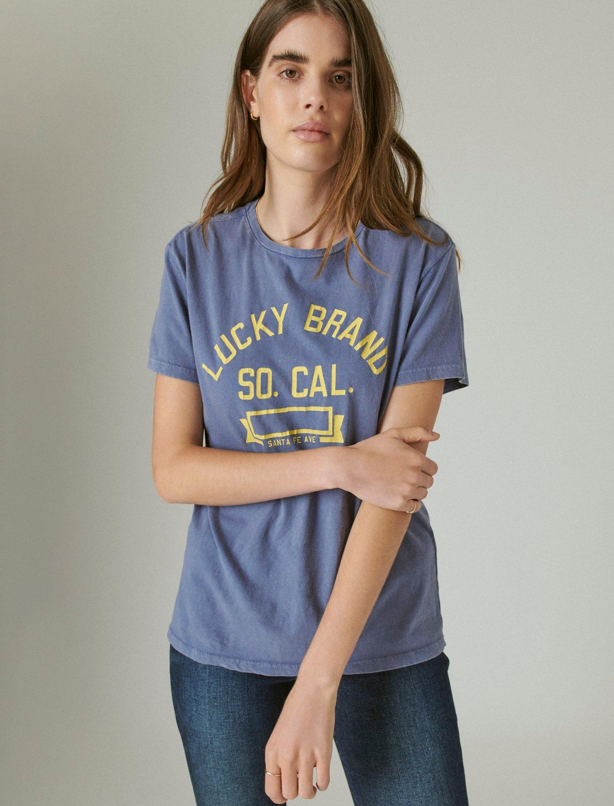 Lucky Brand Logo Boyfriend Graphic Crew Moonlight Blue