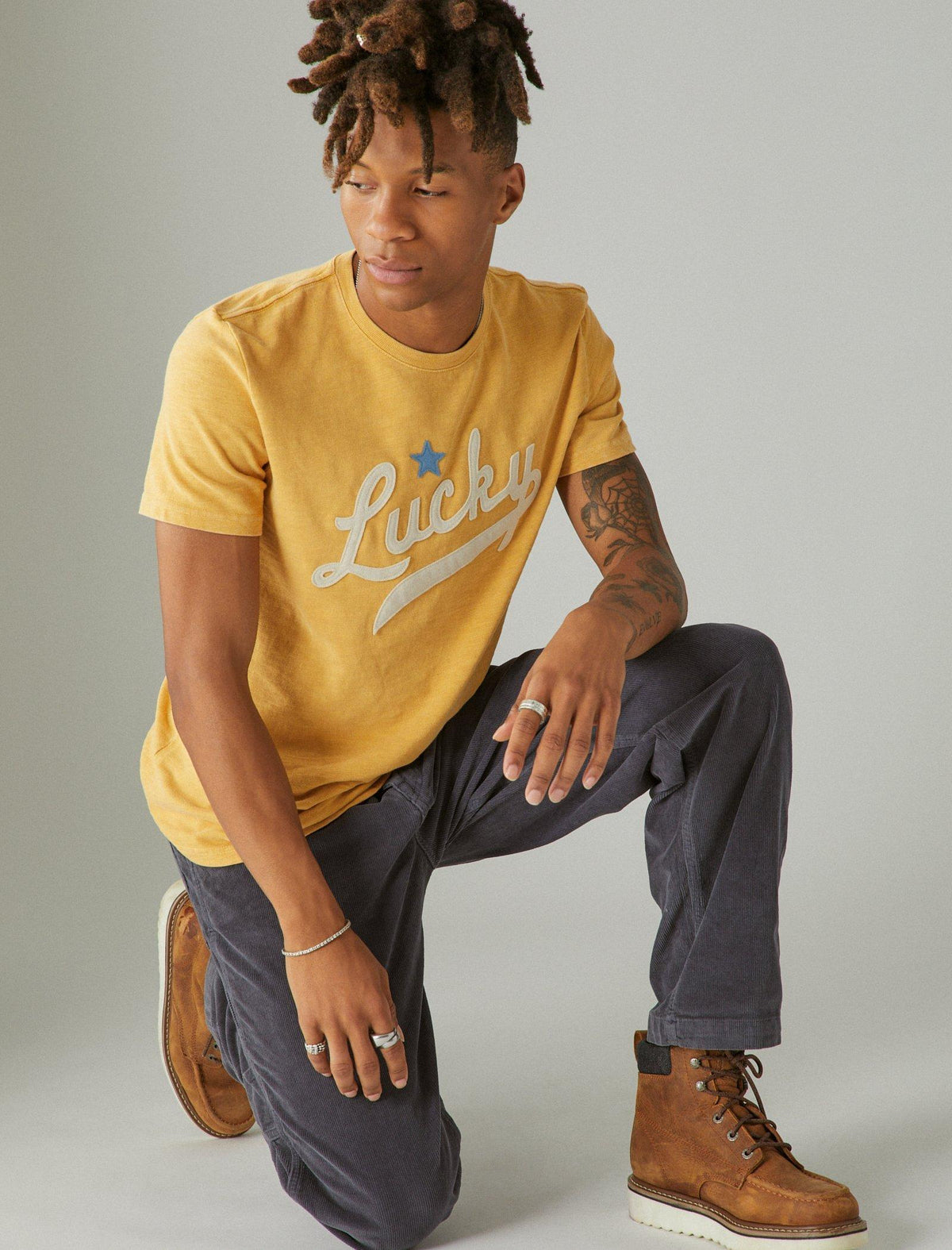 Lucky Brand Lucky Logo Script Graphic Tee Golden Spice