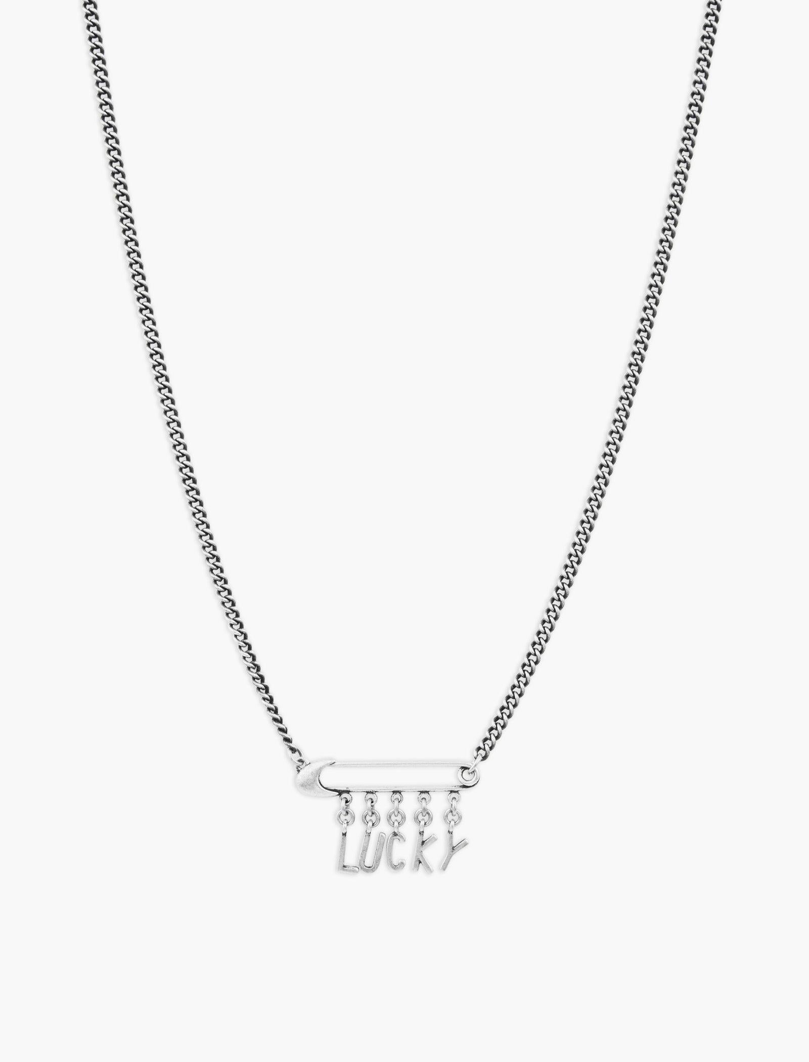 Lucky Brand Lucky Safety Pin Charm Necklace Silver