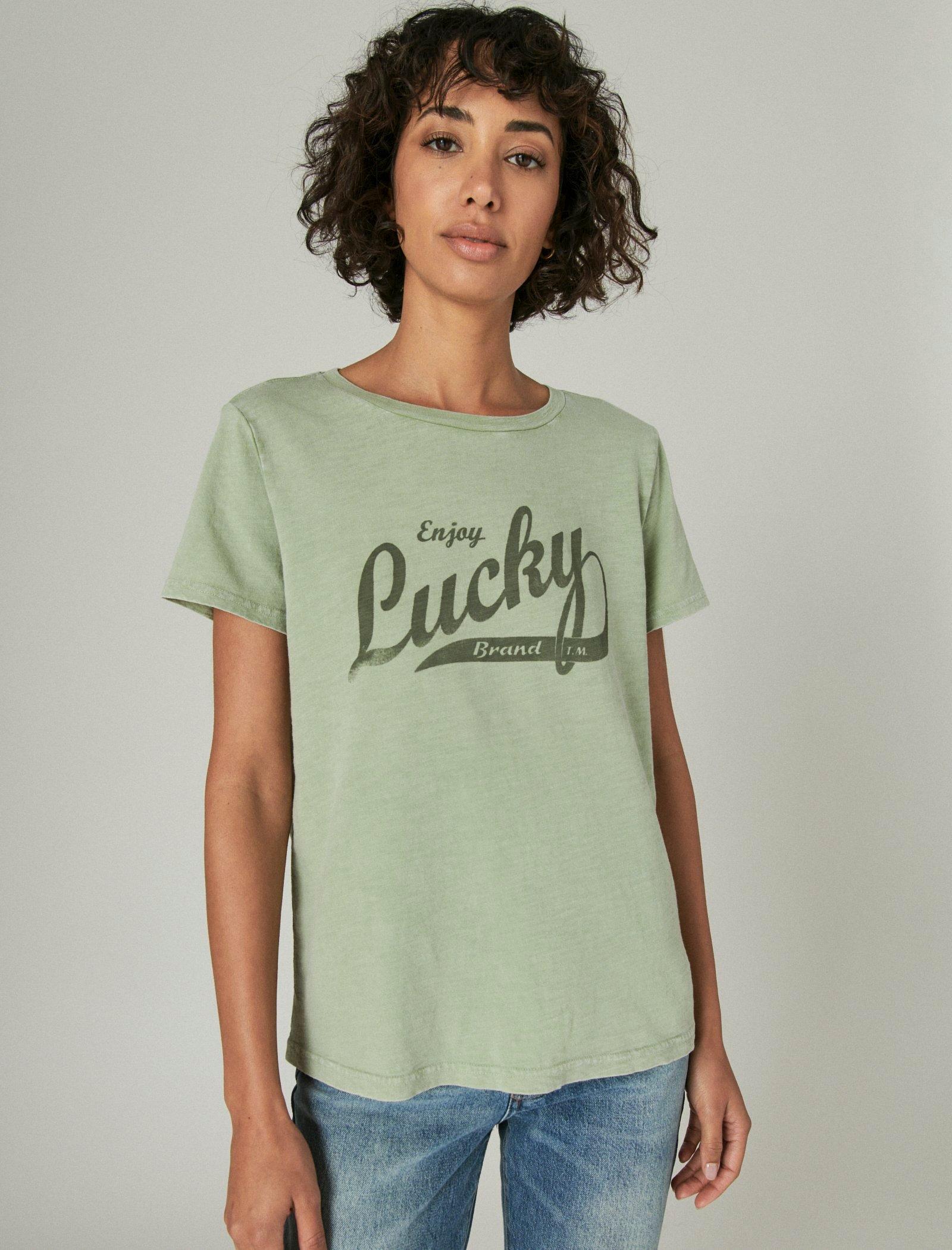 Lucky Brand Lucky Script Classic Crew Smoke Green