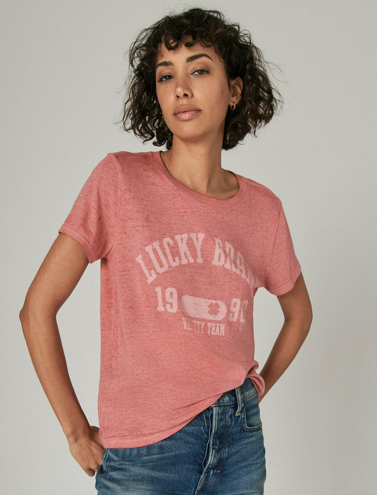 Lucky Brand Lucky Varsity Team Classic Crew Garnet Rose