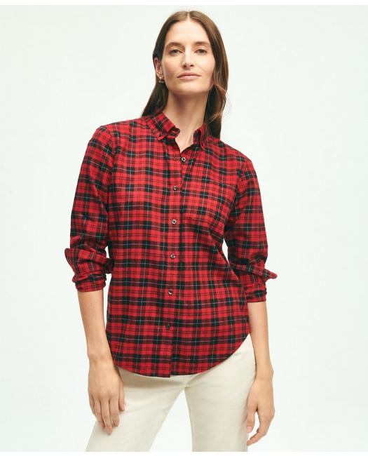 Brooks Brothers Women's Classic Fit Cotton Flannel Shirt Red