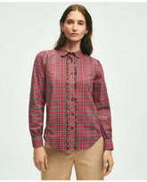 Brooks Brothers Women's Cotton Plaid Ruffled Shirt Red