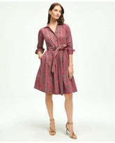 Brooks Brothers Women's Cotton A-Line Plaid Shirt Dress Red