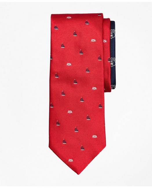 Brooks Brothers Men's Sail Boat and Nautical Knot Tie Red