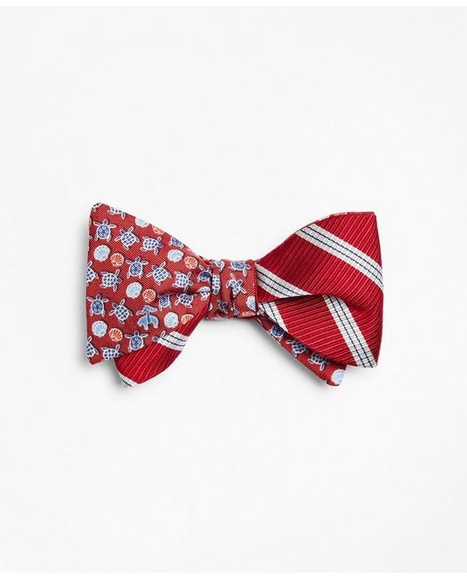 Brooks Brothers Men's Stripe with Sea Turtles Reversible Bow Tie Red