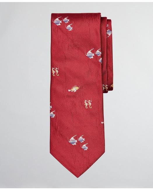 Brooks Brothers Men's Sea Life Motif Tie Red