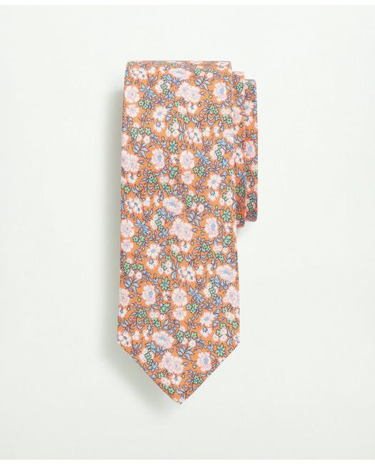 Brooks Brothers Men's Linen Jacquard Floral Tie Orange