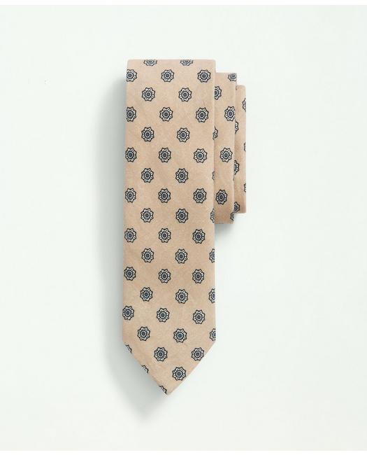 Brooks Brothers Men's Linen Floral Print Tie Tan