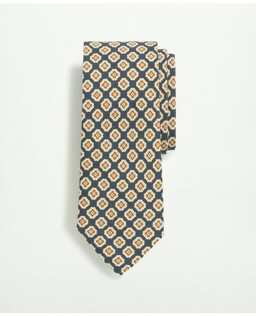 Brooks Brothers Men's Linen Jacquard Geo Pattern Tie Navy/Brown