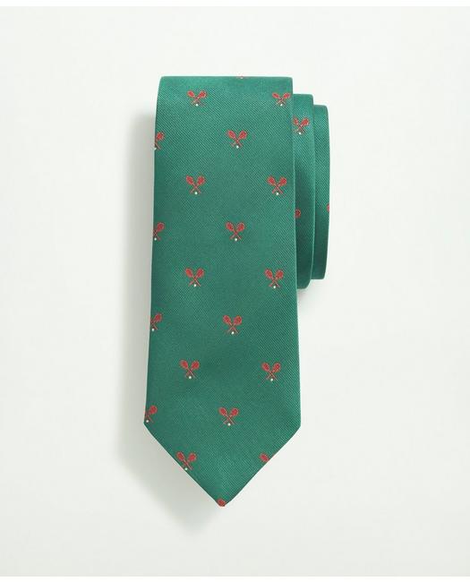 Brooks Brothers Men's Silk Tennis Racquet Pattern Tie Green